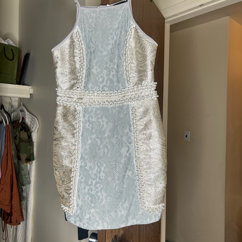Elegant Lace Dress with Pearl Accents